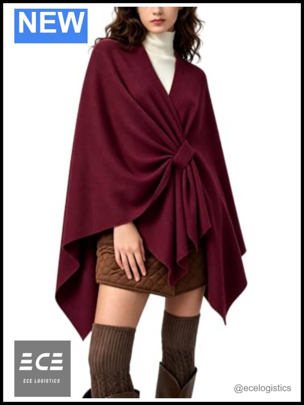 Elegant Poncho Sweater Wrap Cross Front Shawl Wraps Viscose Cape